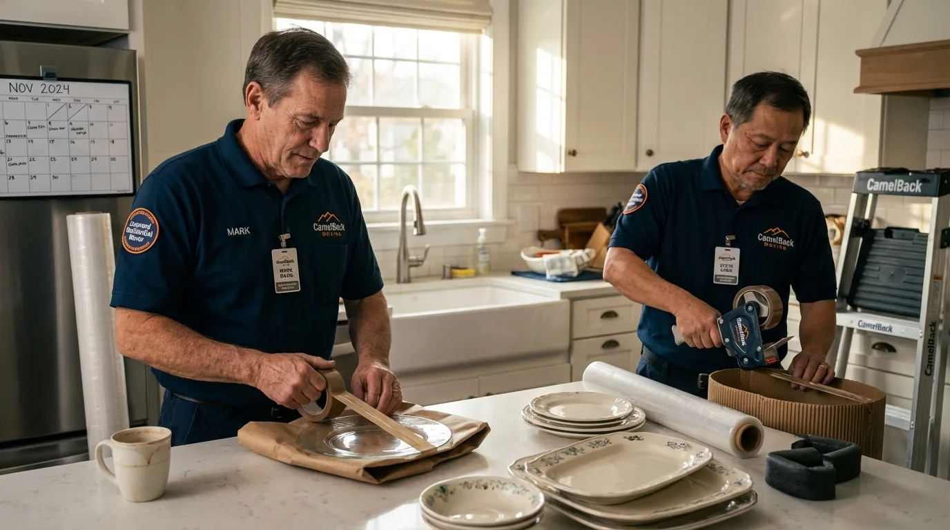 Professional crew packing kitchen dishware in Wingate, NC